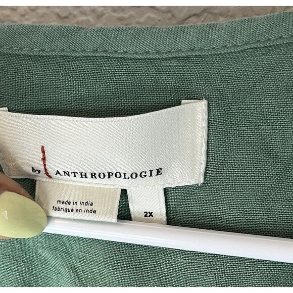 Anthropologie Somerset Teal Tiered Maxi Dress Linen Boho Plus 2X 248 - Picture 3 of 8